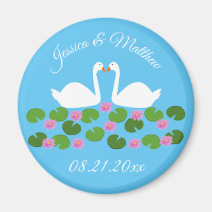 Imán Boda personalizada de cisnes blancos y lirios de a