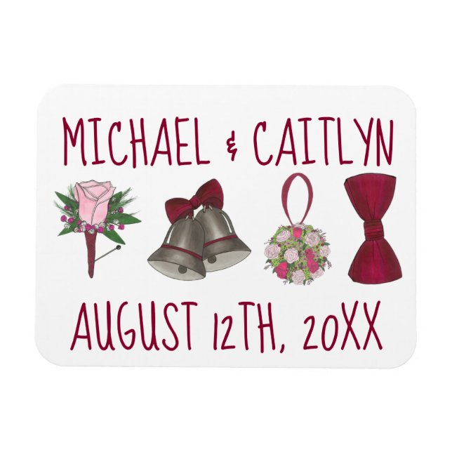 Imán Boda personalizado Bell Flowers Bowtie Bouquet (Horizontal)