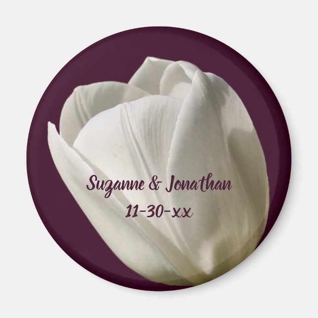 Imán Boda personalizado de la flor de tulipán blanco (Frente)
