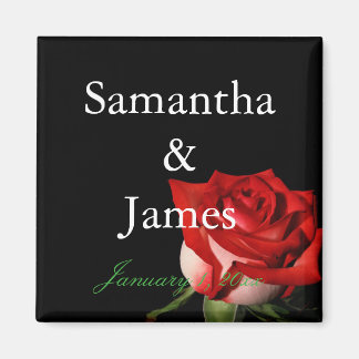 Imán Boda personalizado de Rosa rojo y blanco