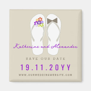 Imán Boda playera de Mr & Mrs Flip Flops guardar la fec
