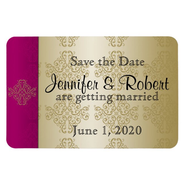 Imán Boda Posh de Borgoña Dorada Salva la fecha (Horizontal)