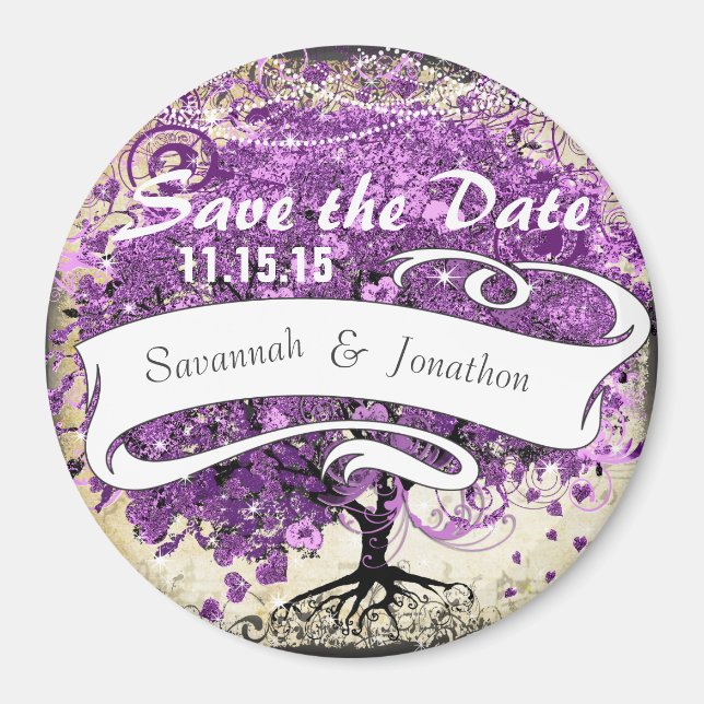 Imán Boda radiante púrpura romántico de hoja cardíaca (Frente)