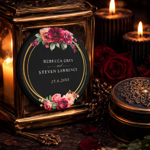 Imán Boda romántica elegante floral roja negra y melanc