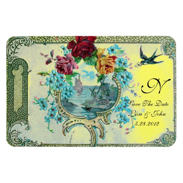 Imán Boda romántico, Rosas Floral Save Date Yellow (Horizontal)