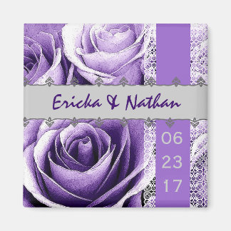 Imán Boda rosa morado y plateado Bouquet con encaje