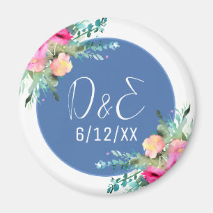 Imán Boda Rosebud rosa floral azul personalizado