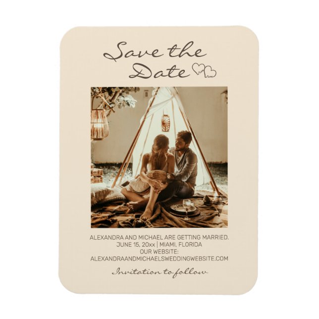 Imán Boda Rústica Boho Corazones  (Vertical)