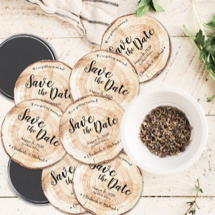 Imán Boda rústica de madera Salven la fecha Personaliza
