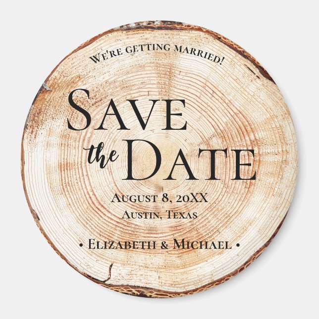 Imán Boda Rústico Personalizado de la rebanada de mader (Frente)