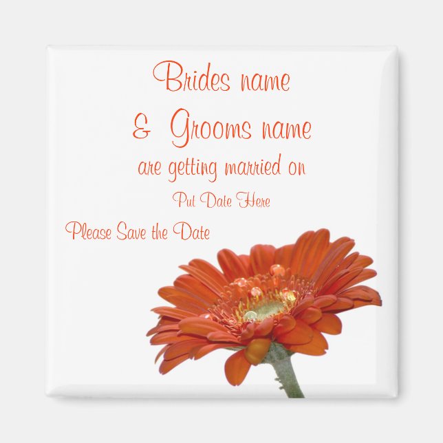 Imán Boda Salva La Fecha Magnet Naranja Daisy Gerbera (Frente)