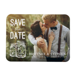 Imán Boda Salva La Fecha Mason Jar Light Photo Magnet