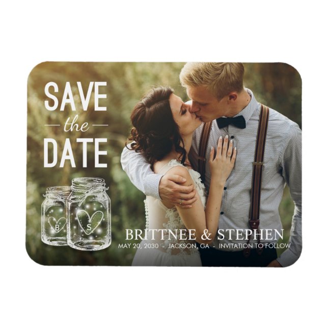 Imán Boda Salva La Fecha Mason Jar Light Photo Magnet (Horizontal)