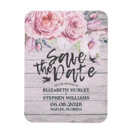 Imán Boda Salvar La Elegante Madera Floral Rústica