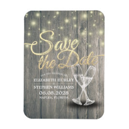 Imán Boda Salvar La Fecha Champán Gafas Luz De Madera