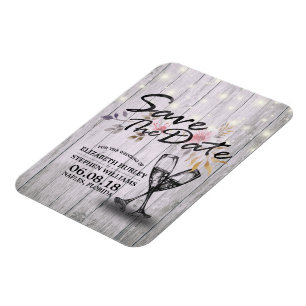 Imán Boda Salvar La Fecha Champán Gafas Luz De Madera