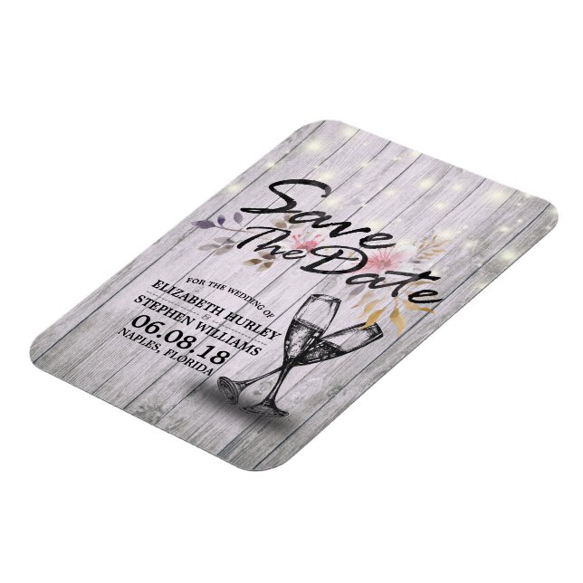 Imán Boda Salvar La Fecha Champán Gafas Luz De Madera (Lado Izquierdo)