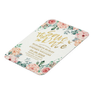 Imán Boda Salvar La Fecha Elegante Floral Tiras Luces