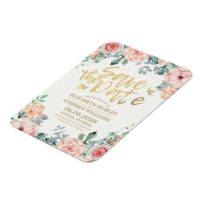 Imán Boda Salvar La Fecha Elegante Floral Tiras Luces (Lado Izquierdo)
