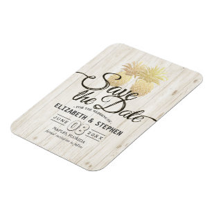 Imán Boda Salvar La Fecha Oro Pineapples Madera Rústica