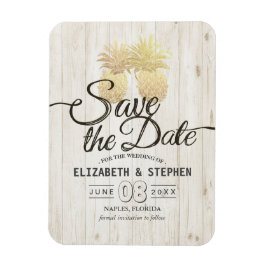 Imán Boda Salvar La Fecha Oro Pineapples Madera Rústica