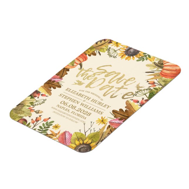 Imán Boda Salvar La Fecha Otoño Cae Sale De La Calabaza (Lado Izquierdo)