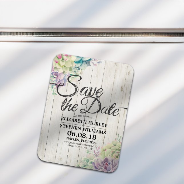 Imán Boda Salvar La Fecha Suculentas Plantas Madera Rús (Subido por el creador)