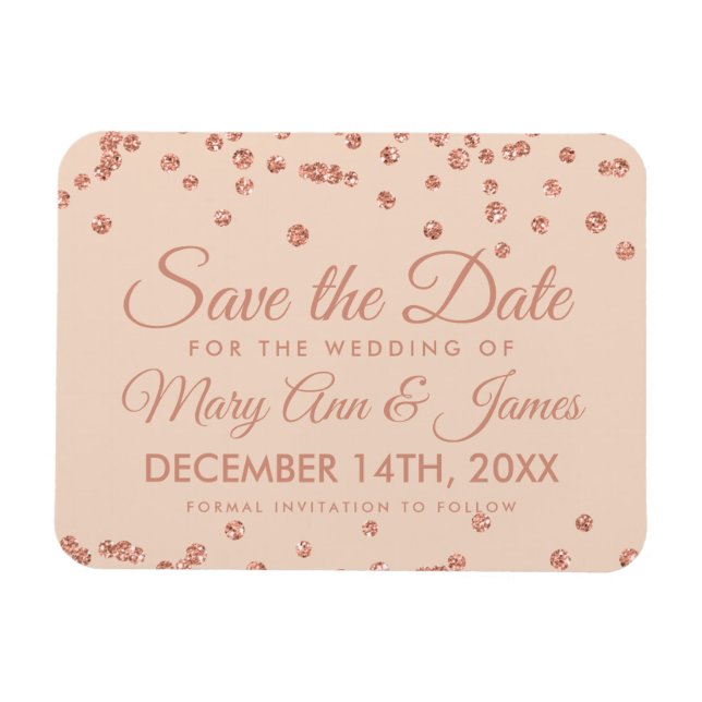 Imán Boda Save Date Rosa Gold Purpurina Confetti Rubor (Horizontal)