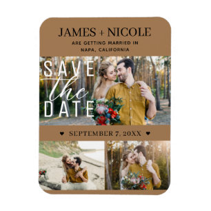 Imán Boda Save the Date Marrón Moderno 3 Fotos