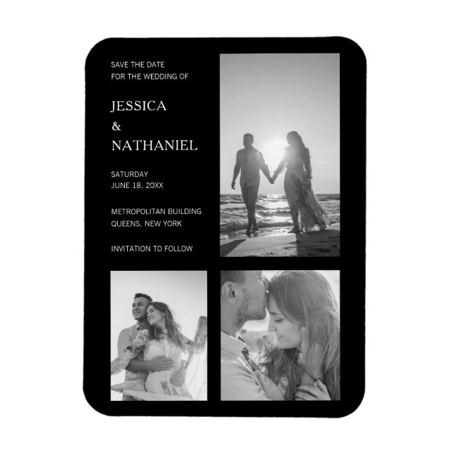 Imán Boda simple de Collage de fotos negro (Vertical)