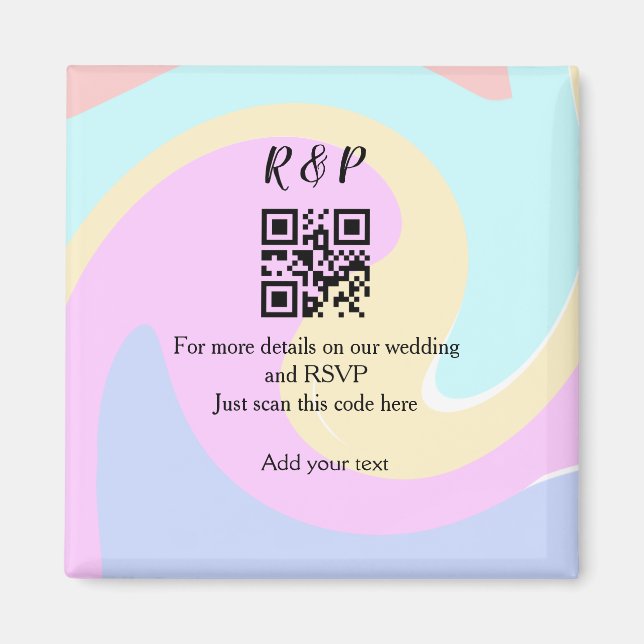Imán Boda sitio web rsvp q r código añadir nombre texto (Frente)