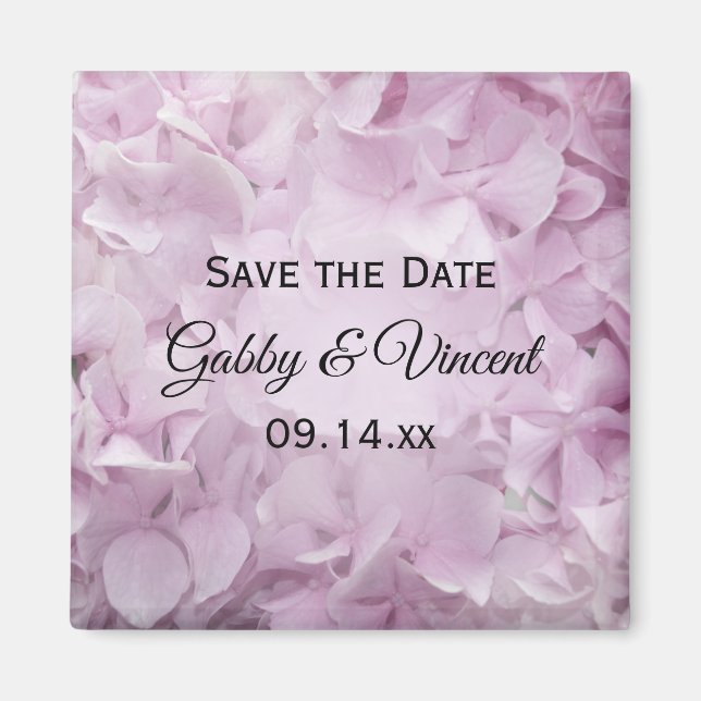 Imán Boda suave de hidrangea rosa salva la fecha (Frente)