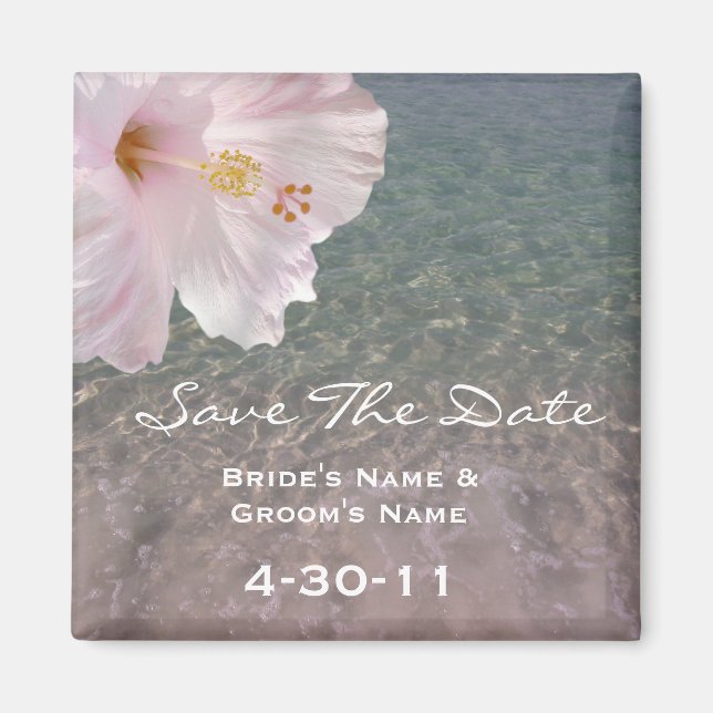 Imán Boda Tropical Beach Save The Date - Hibiscus (Frente)