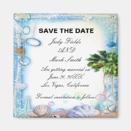 Imán Boda Tropical Beach Seashell Wedding Save The Date