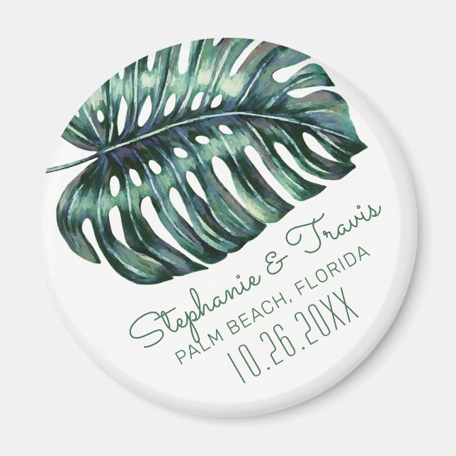 Imán Boda tropical de hoja de Monstera Guardar la fecha (Frente)