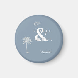 Imán Boda Tropical Minimalista Azul Polvo