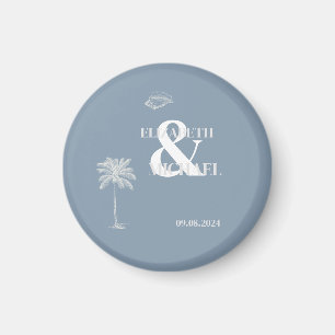 Imán Boda Tropical Minimalista Azul Polvo