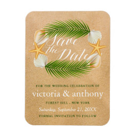 Imán Boda Tropical Wreath Sandy Beach Save The Date