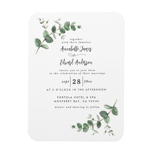 Imán Boda vegetación Eucalyptus invitación de escritura (Vertical)