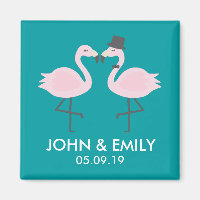 Boda verde azulado Flamingo Bride y Groom Pair Mag