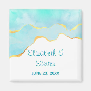 Imán Boda Verde Tropical Tranquila con Borde Dorado