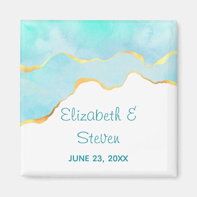 Imán Boda Verde Tropical Tranquila con Borde Dorado (Frente)