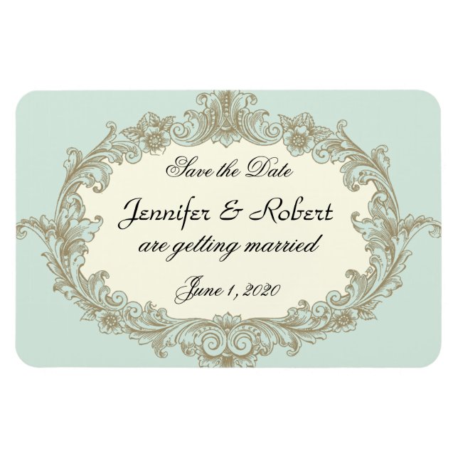 Imán Boda vinícola Blue Gold Cream Save the Date (Horizontal)