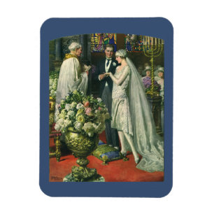 Imán Boda Vintage, Novia y Novio con Menorá
