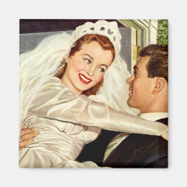 Imán Boda Vintage, recién casados, novia feliz y novio