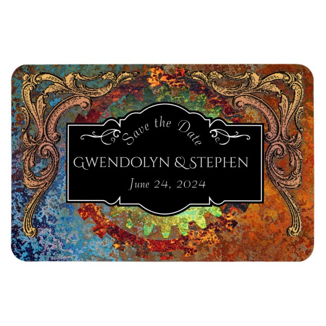 Imán Boda Vintage Steampunk "Salva La Fecha" (Horizontal)