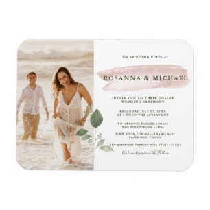 Imán Boda Virtual con Salpicaduras de Acuarela Rosa y V