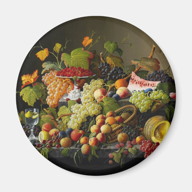 Imán Bodegón de frutas abundantes de Severin Roesen (Frente)