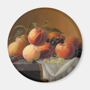 Imán Bodegón de frutas vintage melocotones uvas pintura