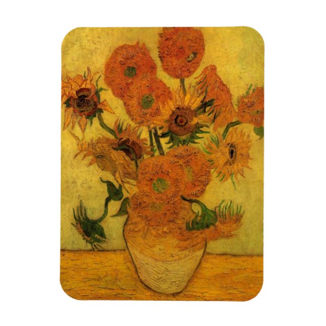 Imán Bodegón de Vincent van Gogh Jarrón con 15 girasole (Vertical)